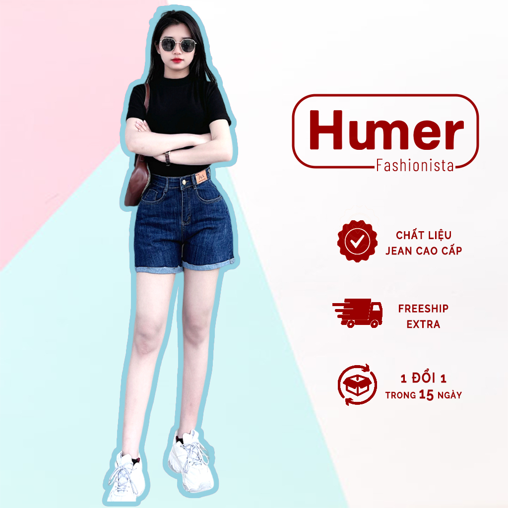Quần đùi jean nữ HUMER short bò lưng cao thiết kế cá tính phong cách Hàn Quốc Q.83074