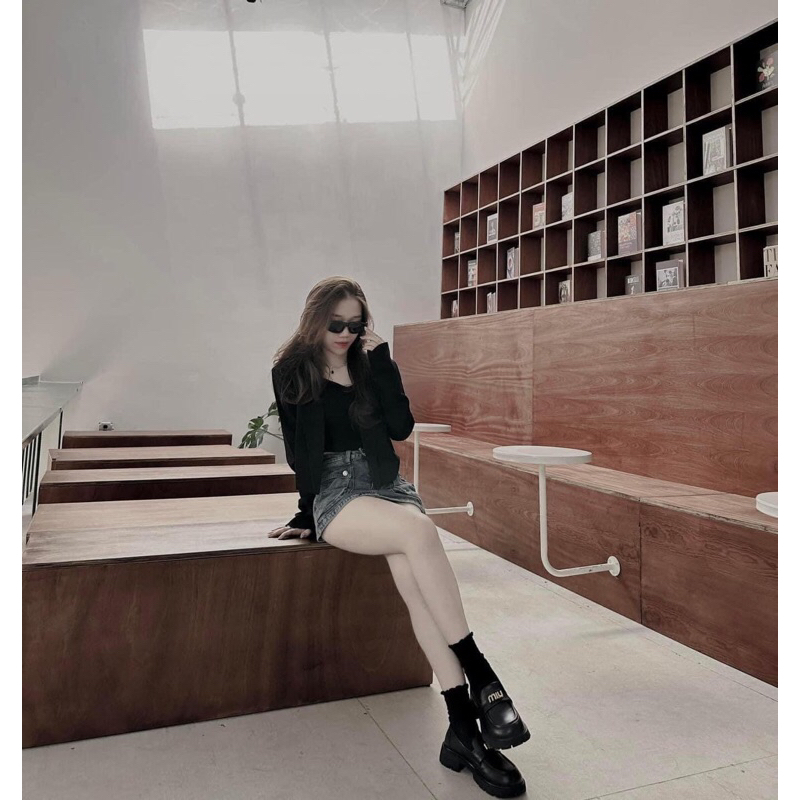 Giày moca miu, giày miumiu, giày nữ da bóng mũi tròn đế cao