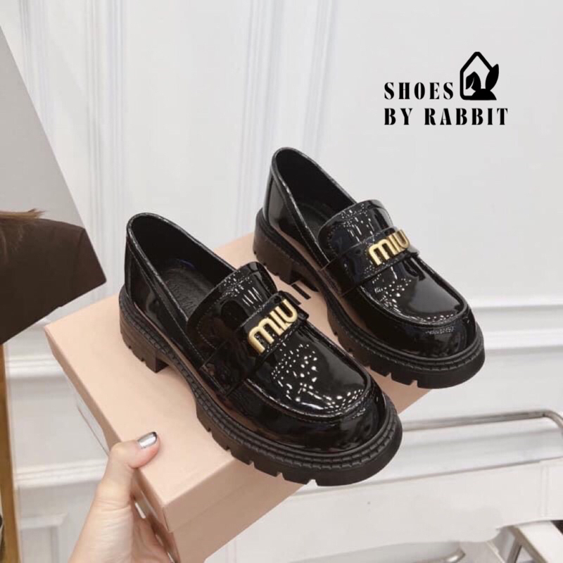 Giày moca miu, giày miumiu, giày nữ da bóng mũi tròn đế cao