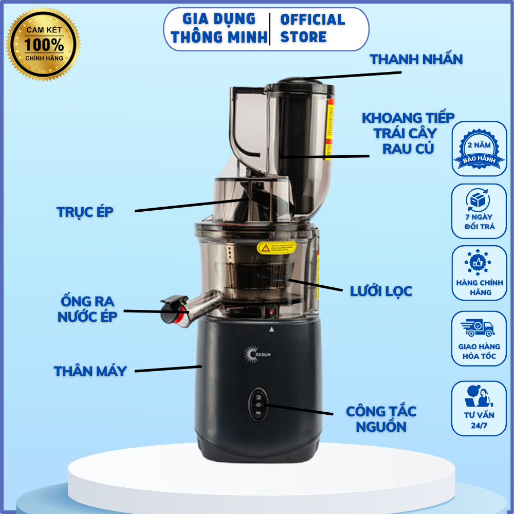Máy ép trái cây chậm GESUN G500 240W, ép kiệt bã 98%, máy ép các loại rau củ quả và làm kem tươi