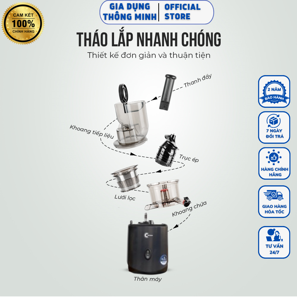 Máy ép trái cây chậm GESUN G500 240W, ép kiệt bã 98%, máy ép các loại rau củ quả và làm kem tươi