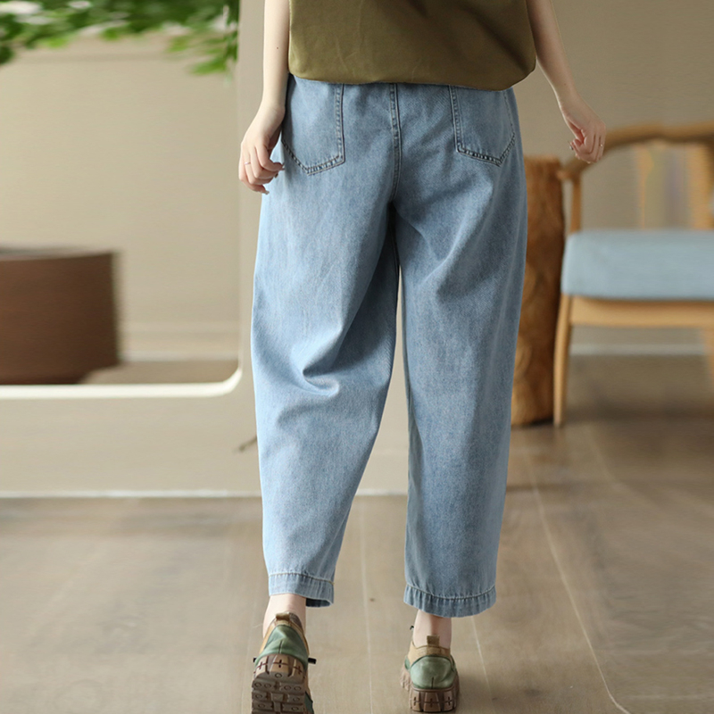 Quần baggy denim KAMAKA lưng thun dây rút kiểu rách - NU8609