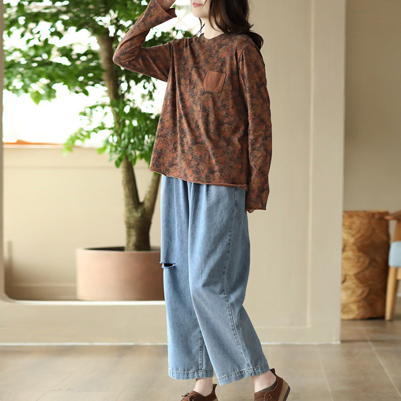 Quần baggy denim KAMAKA lưng thun dây rút kiểu rách - NU8609