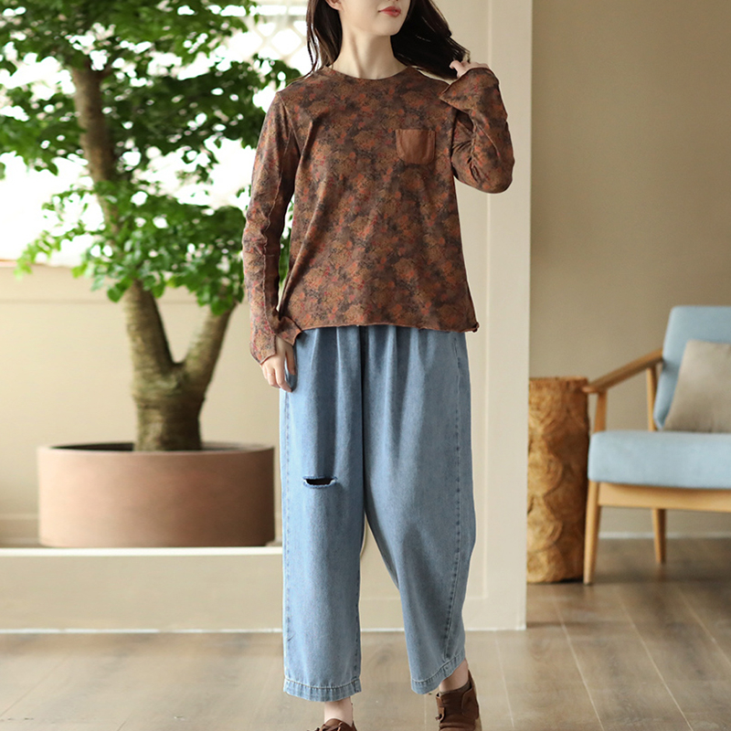 Quần baggy denim KAMAKA lưng thun dây rút kiểu rách - NU8609