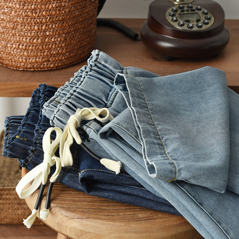 Quần baggy denim KAMAKA lưng thun dây rút kiểu rách - NU8609