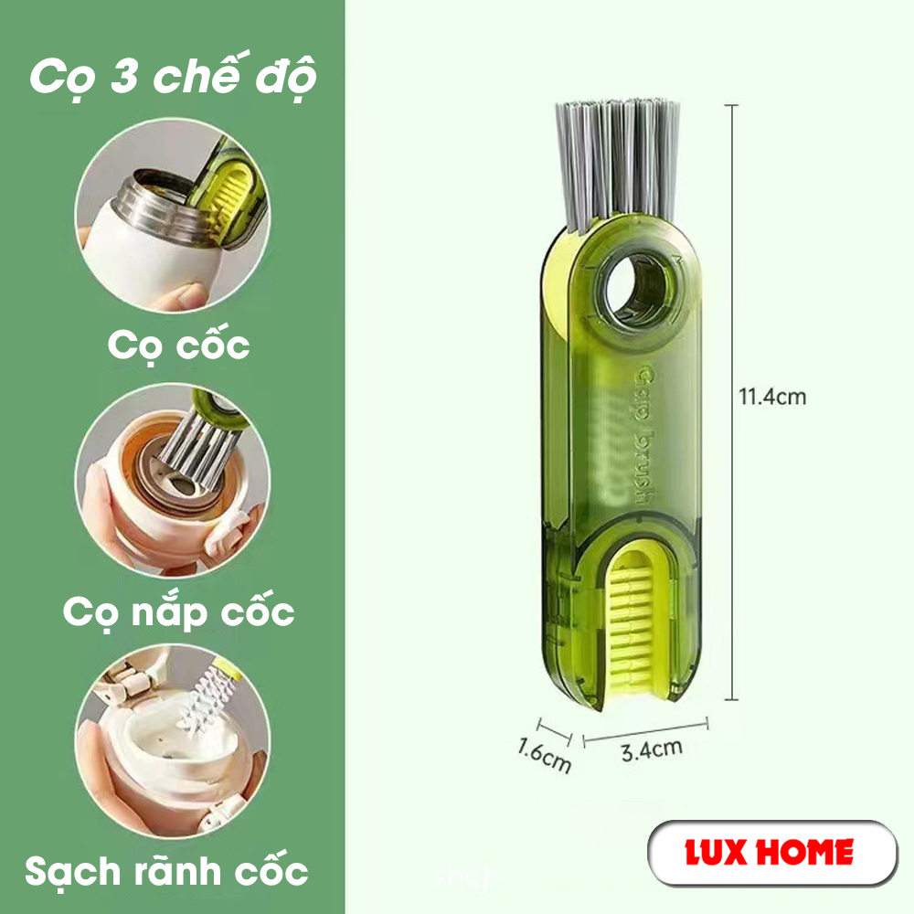Cọ vệ sinh đa năng, dụng cụ vệ sinh cốc, bình sữa, bình nước xoay 360, 3 đầu chức năng