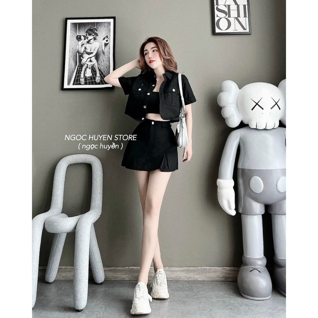 Set thun kẻ sọc 3 món, áo hai dây croptop, áo khoác thun gân lững, chân váy ôm dài qua gối tôn dáng, mặc đi chơi quyến r