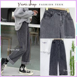 Quần bò trơn ống suông basic,Quần jeans ống suông rộng đen xám nữ phong cách Retro Ulzzang