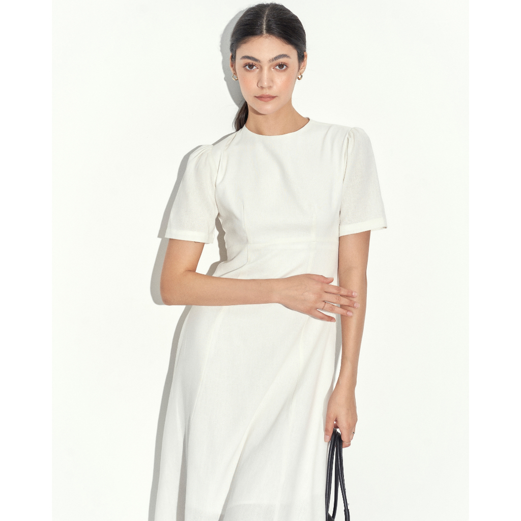 Đầm Linen Thiết Kế Thanh Lịch 2 Lớp Chiết Eo Tôn Dáng Tay Phồng Nhẹ Muse Dress | LA3787 | Lana Official