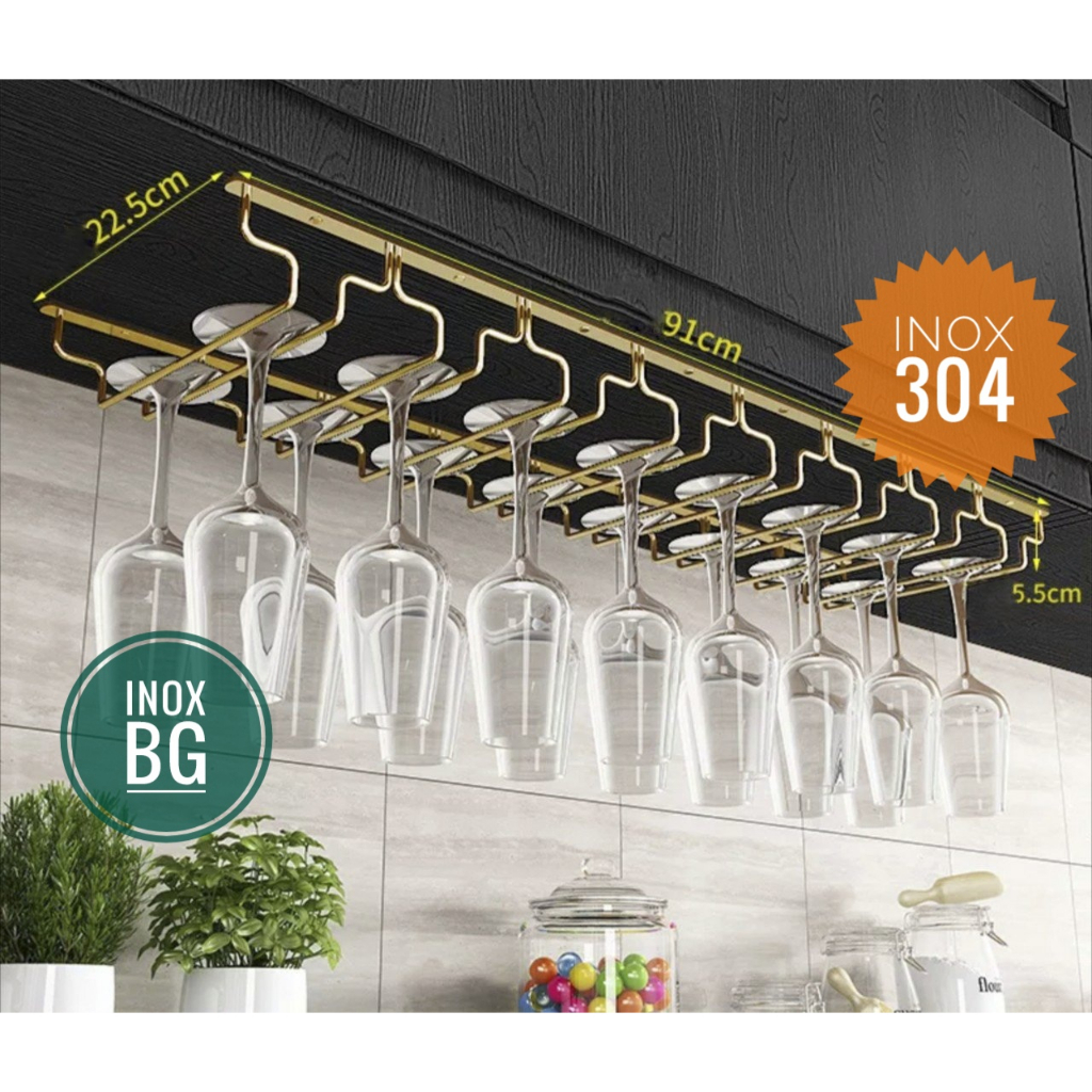 Treo ly 3/4/5/6/7/8 hàng sâu 22,5 cm bằng inox 304 mạ vàng sáng bóng