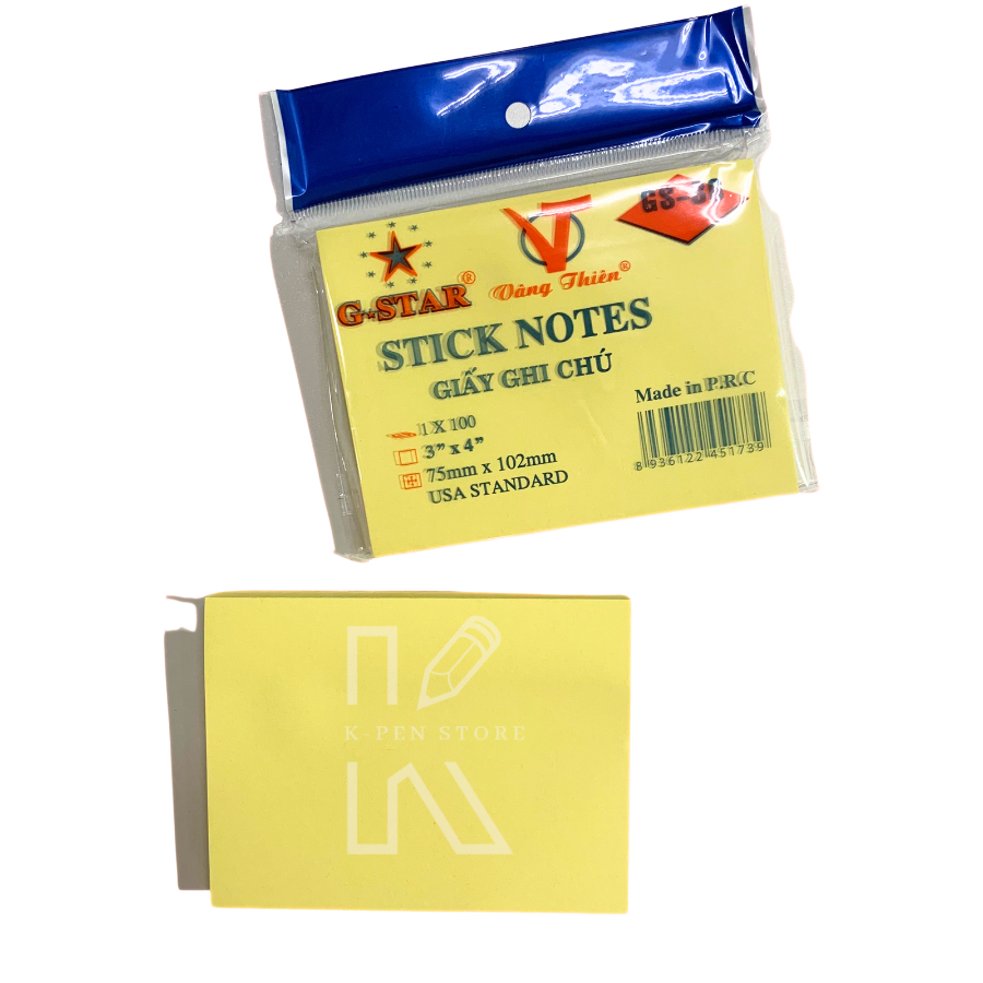 Xấp 100 Tờ Giấy Note Vàng 3x4 Gstar