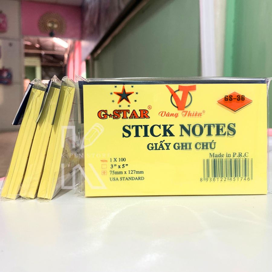 Xấp 100 Tờ Giấy Note Vàng 3x5 Gstar