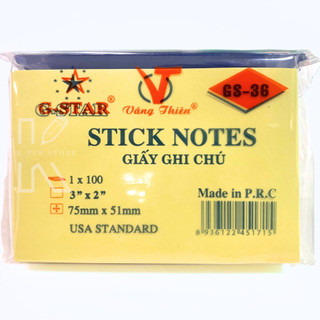 Xấp 100 tờ giấy note vàng 3x2 gstar - vpp happy kids