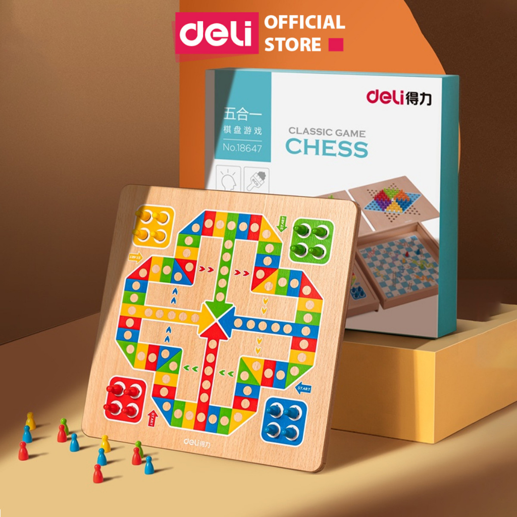 Bộ Đồ Chơi Cờ Cá Ngựa Deli Cho Bé - Trò Chơi Board Game Cho Trẻ Từ 6 Tuổi, An Toàn Dễ Sử Dụng - Bàn Cờ 2 Trong 1