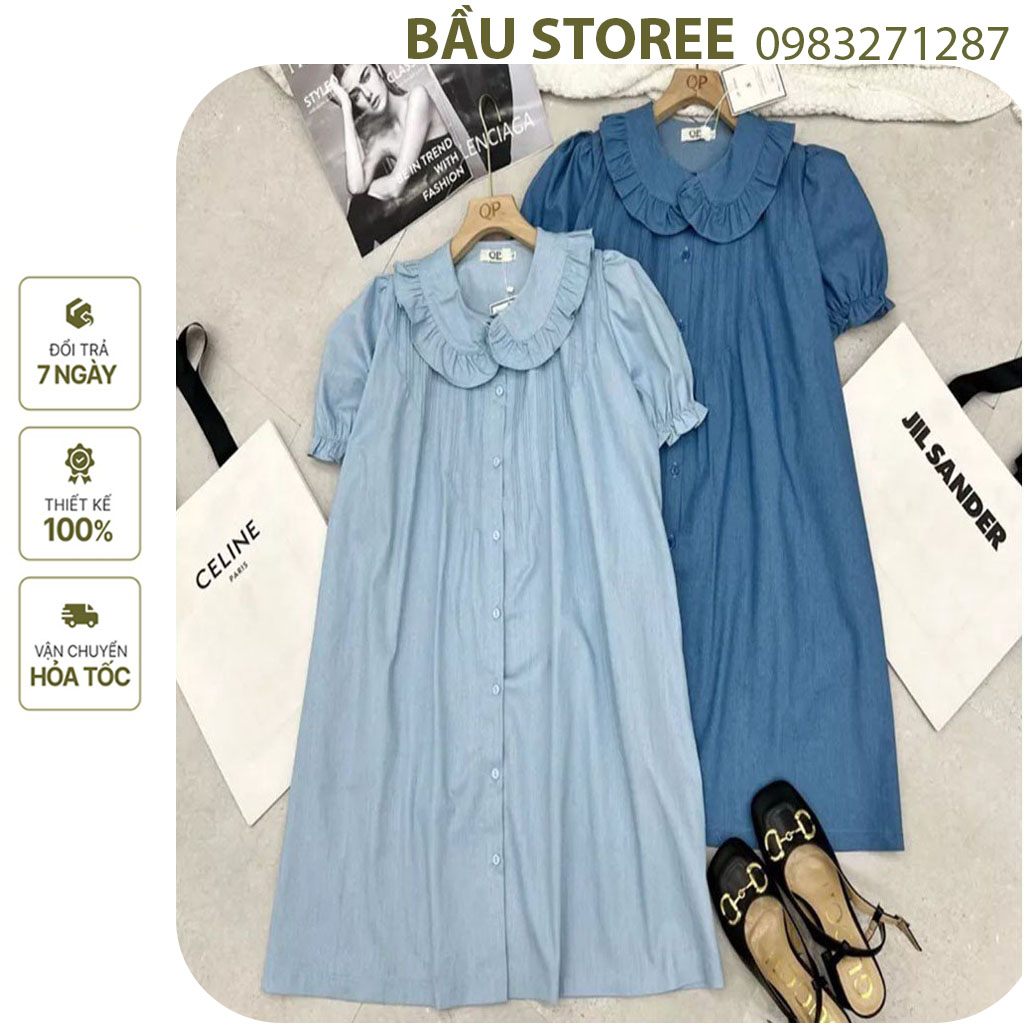ĐẦM VÁY BẦU CÔNG SỞ MÙA HÈ CHẤT BÒ GIẤY CỔ SƠ MI DÁNG SUÔNG ĐẸP - ĐẦM BẦU BABYDOLL HÀNG THIẾT KẾ