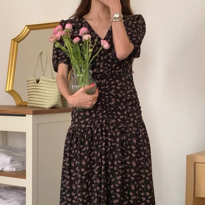 Váy hoa nhí cộc tay dáng dài Freesize