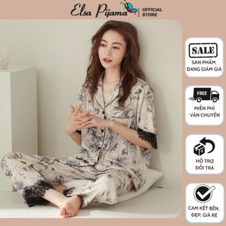 Bộ lụa mặc nhà pijama nữ cộc tay chất lụa cao cấp mát mềm mịn elsa pijama