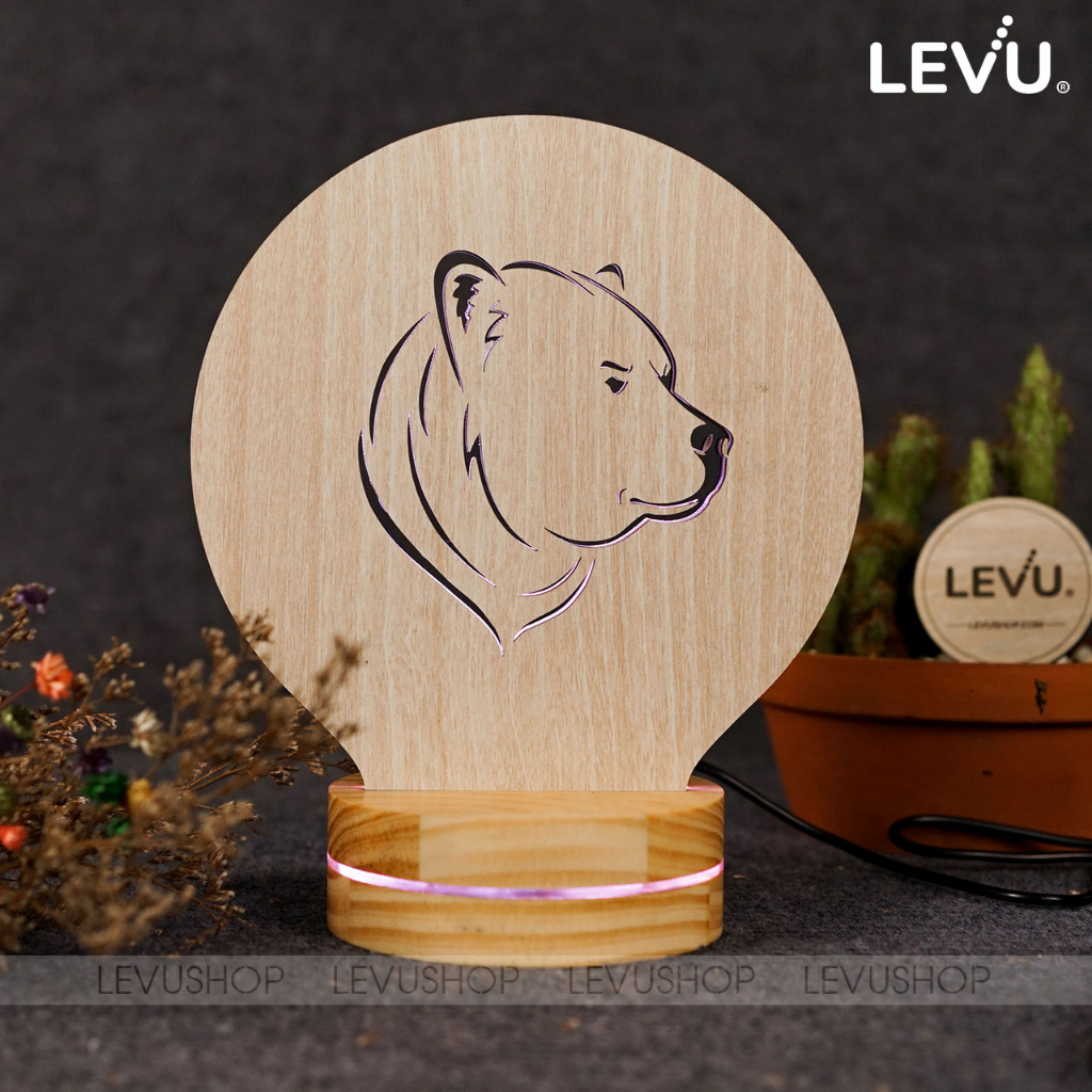 Đèn ngủ để bàn trang trí 3D mẫu hình chú gấu tinh nghịch LEVU-DNV09