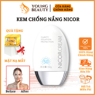 Kem chống nắng nicor - kem chống nắng trắng da chống nước và tia uv, bảo vệ da với spf 35+/50+ pa++++ young beauty