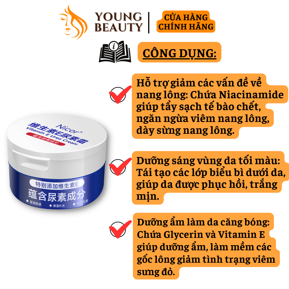 Kem dưỡng viêm nang lông NICOR - Kem đánh bay dày sừng nang lông, dưỡng ẩm, dưỡng trắng da - YOUNG BEAUTY