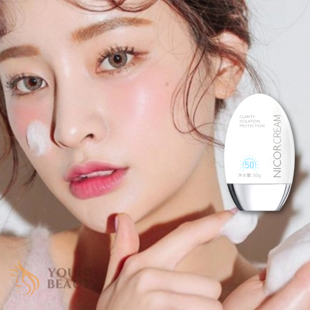 Kem chống nắng NICOR - Kem chống nắng trắng da chống nước và tia UV, bảo vệ da với SPF 35+/50+ PA++++ YOUNG BEAUTY