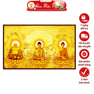 Đèn hào quang phật tam thế phật in tranh trúc chỉ ngang chân thiện mỹ, trang trí bàn thờ, treo phòng thờ tc-tn-100