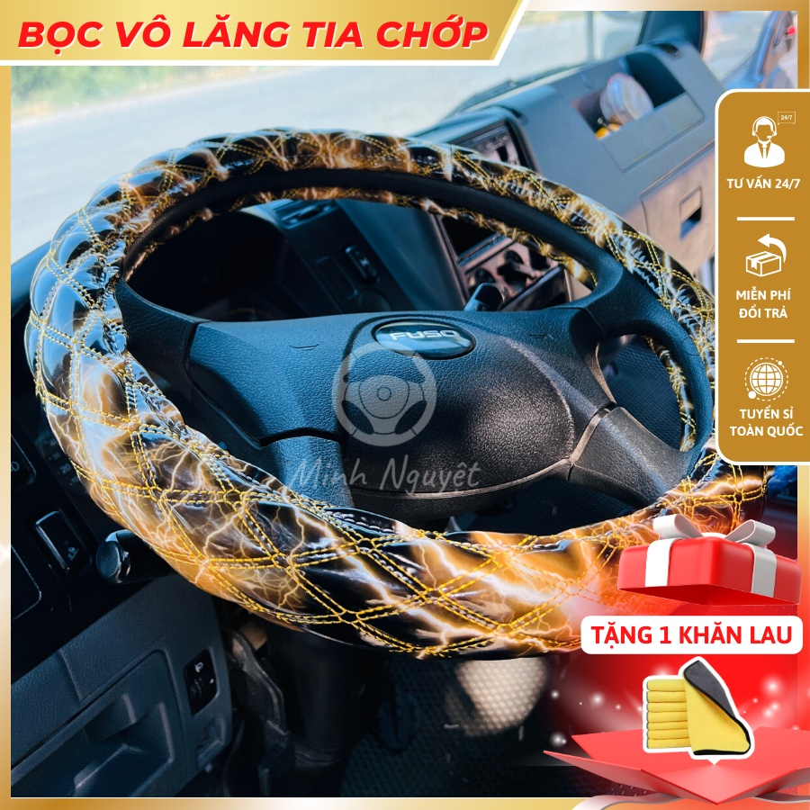 Bọc Vô Lăng Thái hình sấm sét Loại 1, bọc vô lăng xe con, xe tải, xe du lịch Phản Quang đủ size 38cm - 49cm
