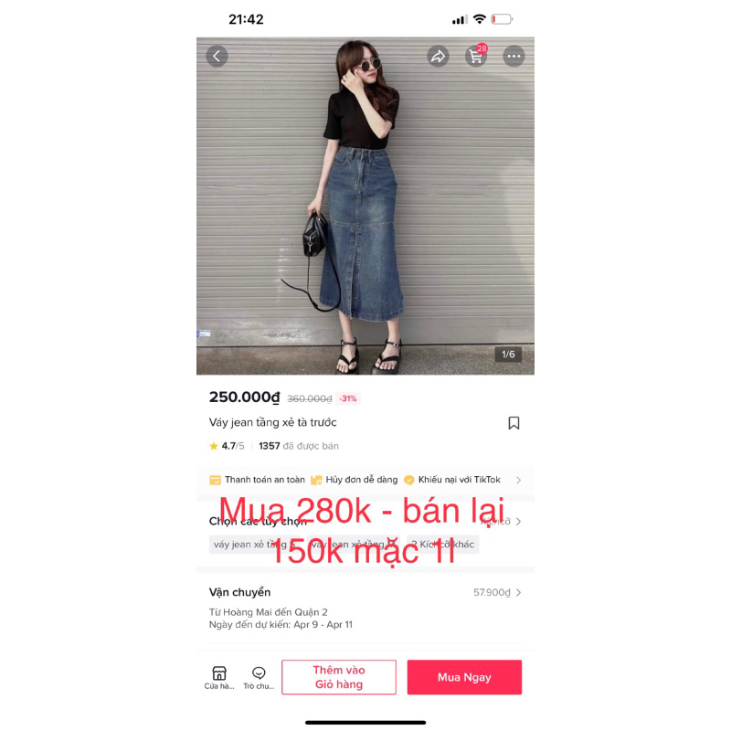 chân váy xẻ tà
