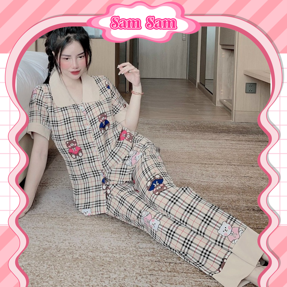 Đồ ngủ nữ, pijama lụa, đồ bộ mặc nhà cao cấp mềm mịn áo cộc quần dài size dưới 62kg - Sam Sam Shop