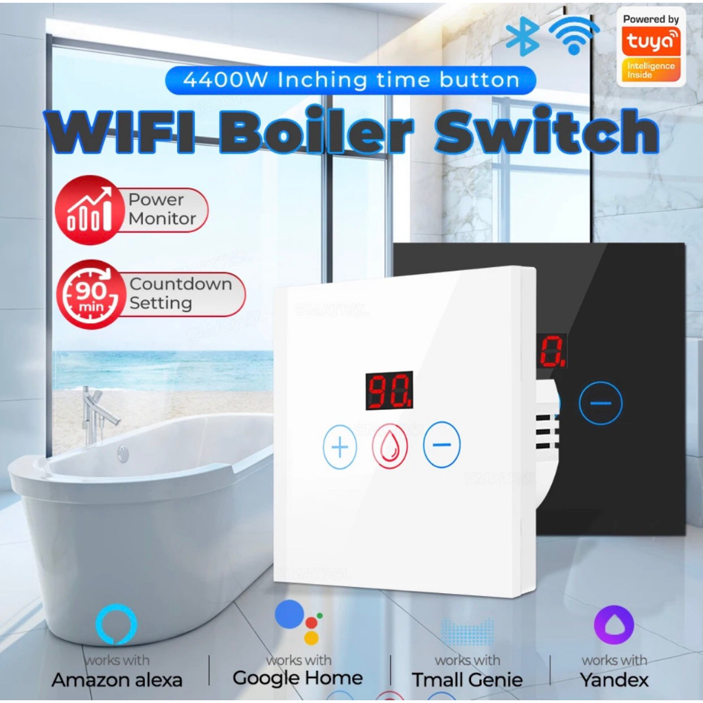 Công Tắc Wifi Bình Nóng Lạnh 20A Hẹn Giờ Tắt Hình Vuông Tuya FW5-EU