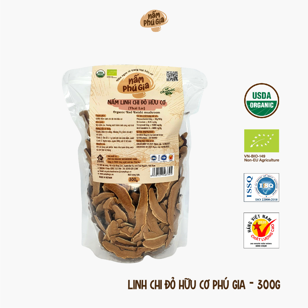 Nấm Linh Chi Đỏ Hữu Cơ Thái Lát Gói 300g/ 500g