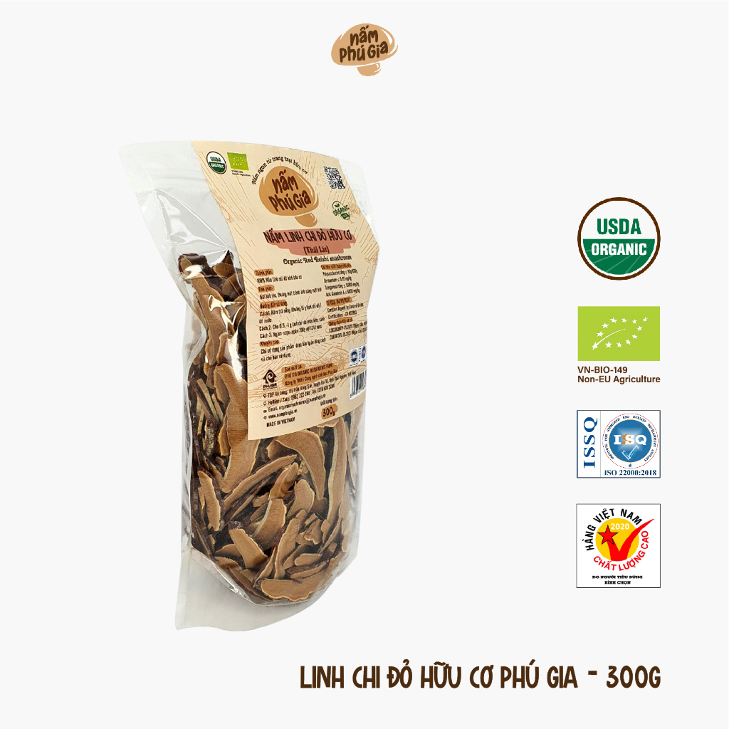 Nấm Linh Chi Đỏ Hữu Cơ Thái Lát Gói 300g/ 500g