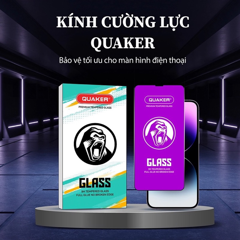 Kính cường lực iphone full màn Quaker 7 8 PLUS X XS XSMAX 11promax 12promax 13promax 14 PROMAX