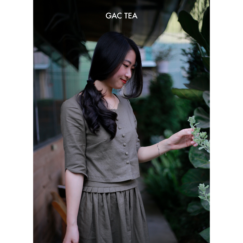 Áo kiểu crop nữ chất vải linen phong cách retro tk by Tea mã AK1