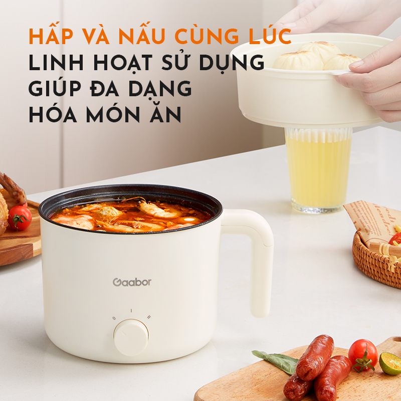 Nồi điện đa năng dung tích 1,5L GAABOR GR-N15A phủ lớp chống dính, công suất 600W, 2 mức nhiệt - Hàng chính hãng