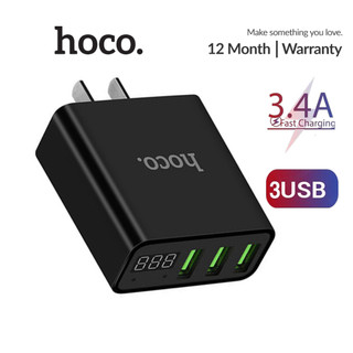 Cốc sạc nhanh 3.4a hoco c15 màn hình led 3 cổng usb chân dẹt tiêu chuẩn