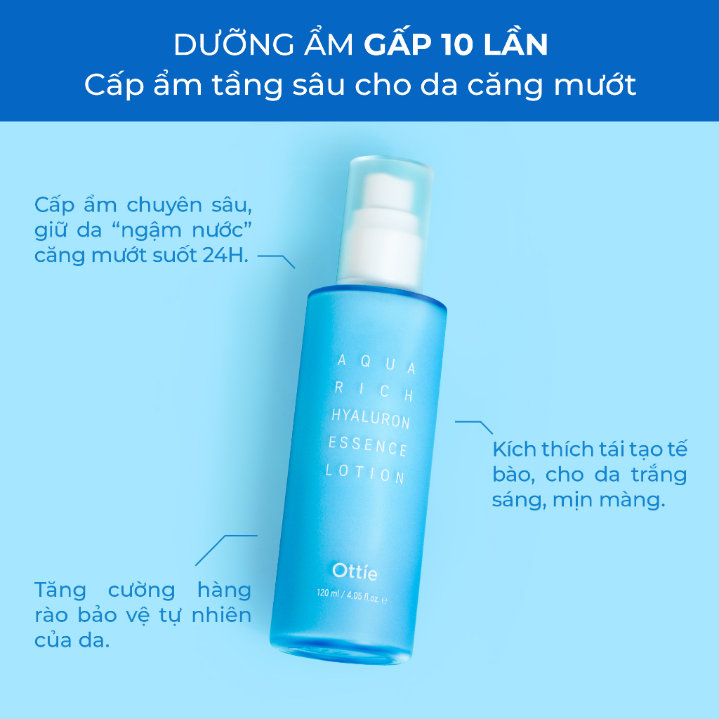 Bộ Sản Phẩm Dưỡng Ẩm Da Chuyên Sâu Tinh Chất Hyaluronic Acid Ottie Aqua Rich Set Dành Cho Mọi Loại Da