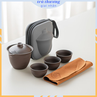 Bộ ấm chén pha trà bằng sứ [có kèm túi du lịch chống va đập]