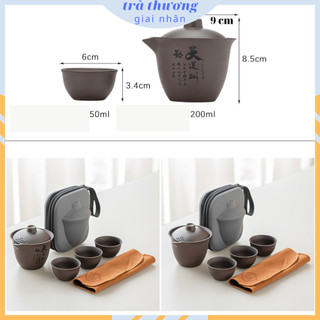Bộ ấm chén pha trà bằng sứ [có kèm túi du lịch chống va đập]