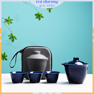 Bộ ấm chén pha trà bằng sứ [có kèm túi du lịch chống va đập]