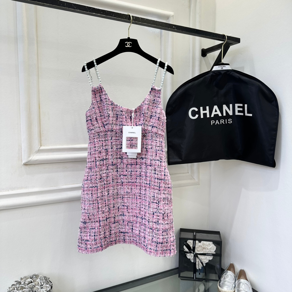 Váy hai dây dạ tweed thời trang cao cấp Channel CN phong cách nữ tính, ngọt ngào