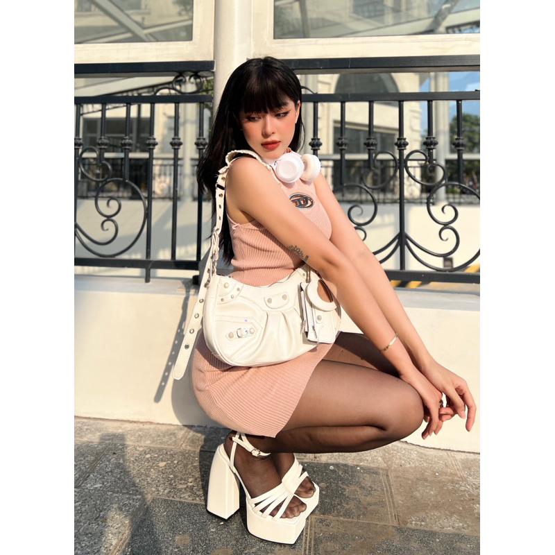 GIÀY CAO GÓT Y2K QUAI NGANG KHOÁ GÀI ĐẾ VUÔNG 14CM