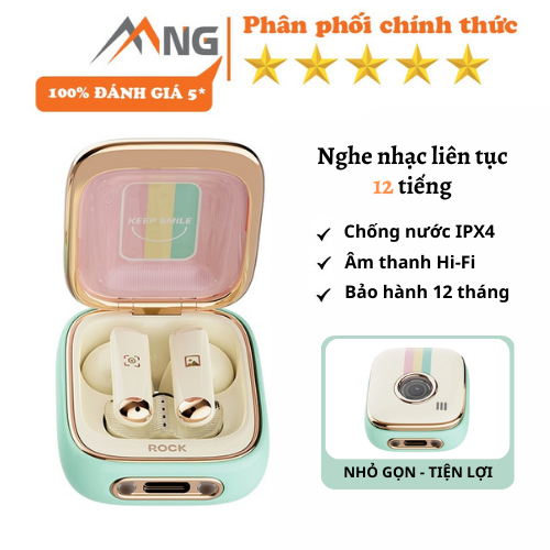 Tai nghe không dây Rock Retro Style True Wireless Stereo Bluetooth Rockspace nghe nhạc liên tục 12h Hàng chính hãng