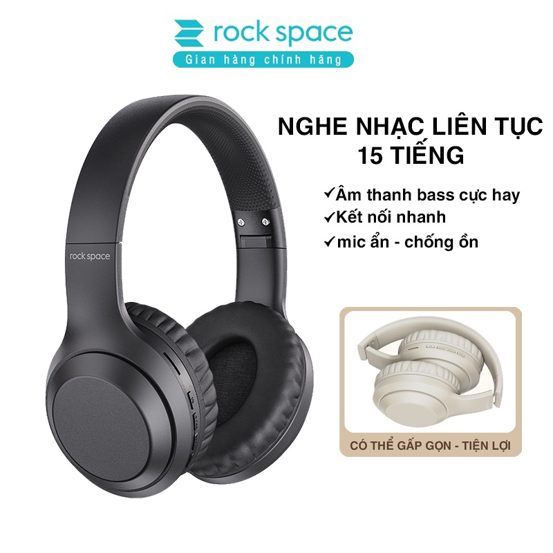 Tai nghe chụp tai headphone bluetooth không dây Rockspace O2 có mic nghe nhạc liên tục 15h hàng chính hãng có bảo hành