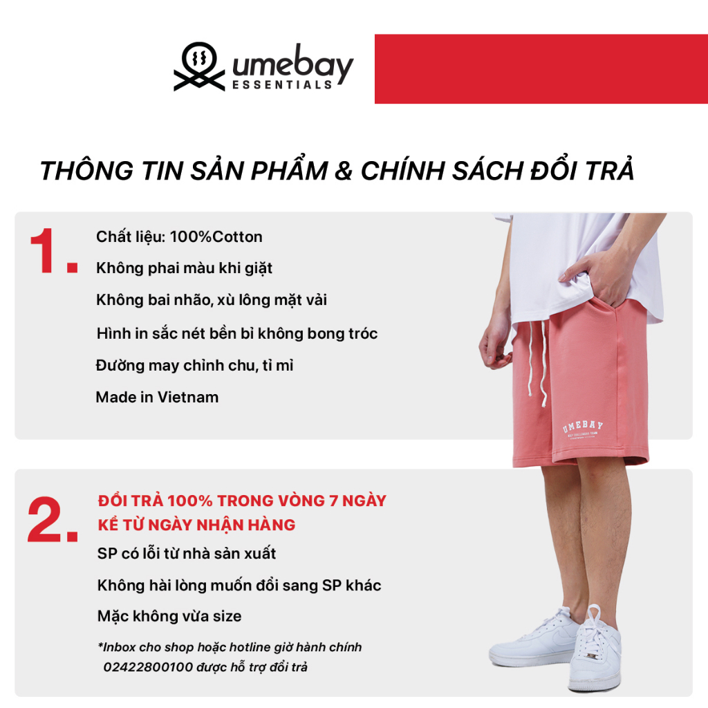 Quần short nam, quần short nữ in Umebay, sooc đùi unisex thể thao oversize streetwear 2023 UMS32U