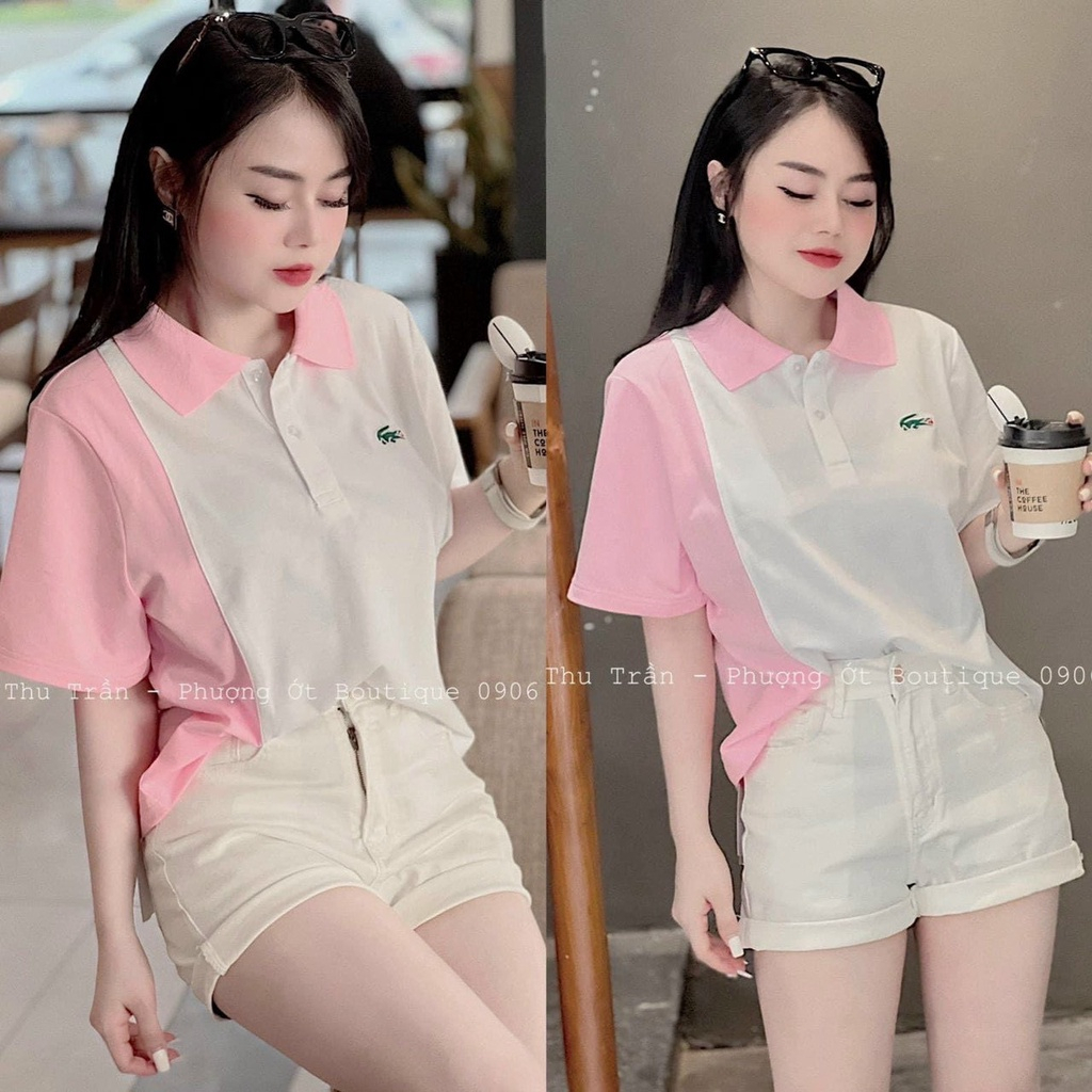 Áo Polo Nữ Ngắn Tay Màu Trắng Phối Cổ Xanh/Hồng Cực Xinh Chất Vải Co Dãn Mẫu Mới Nhất Tại Noopu A14