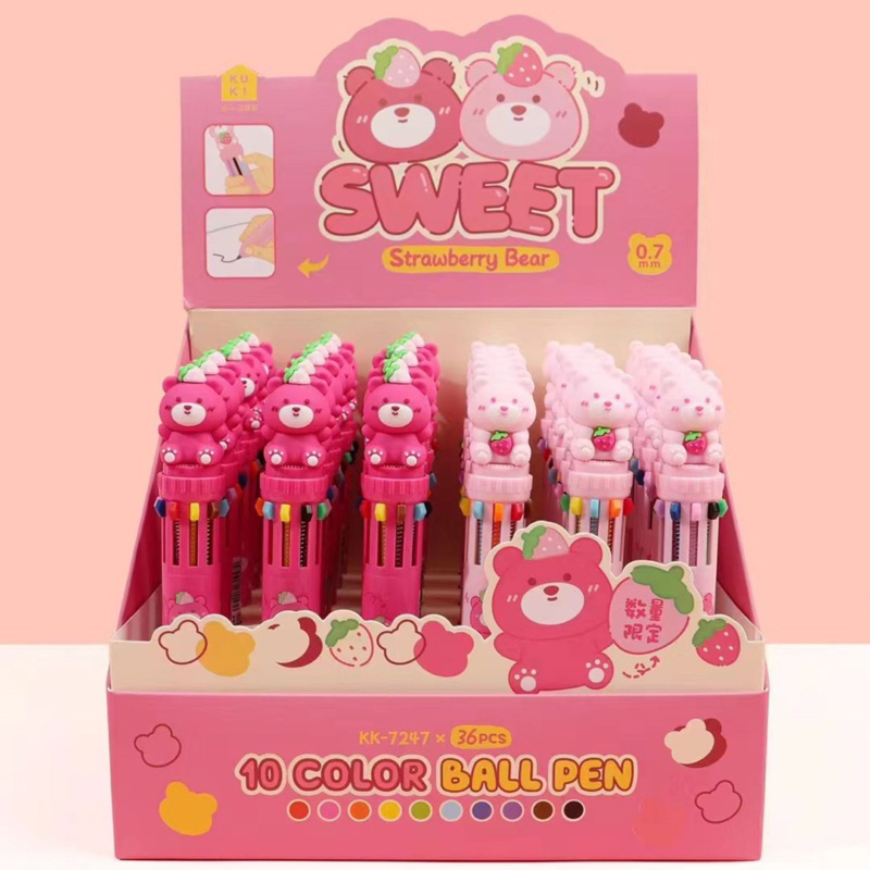 Bút Bấm 10 Màu Gấu Dâu/Lotso Xinh Xắn