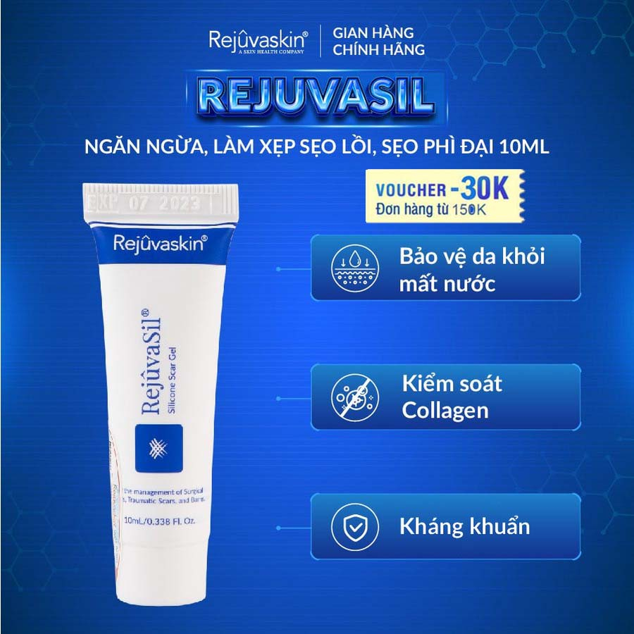 Gel ngăn ngừa và làm xẹp sẹo lồi, sẹo phì đại Rejuvasil 10ml