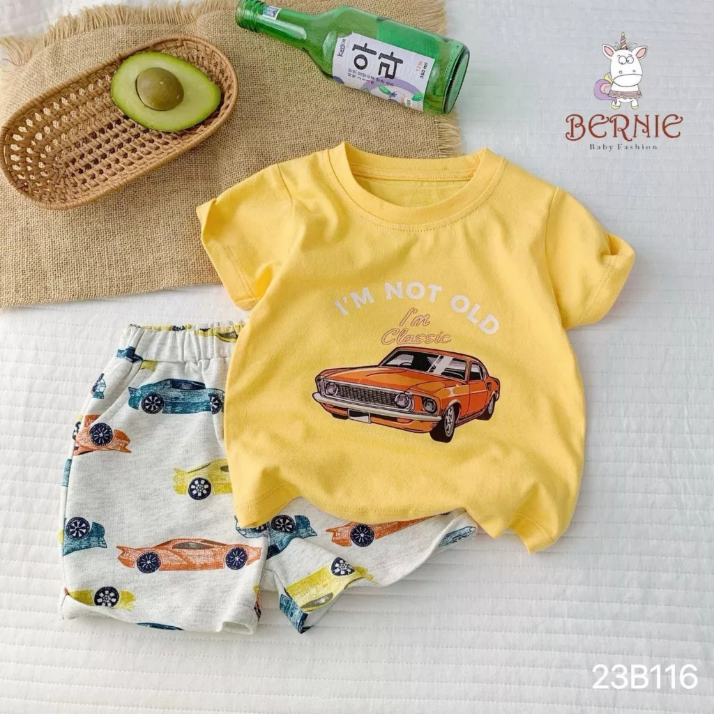 Set đồ bộ đi chơi cho bé trai hàn quốc ô tô áo thun và quần thun nỉ cho bé 1 đến 6 tuổi BERNIE