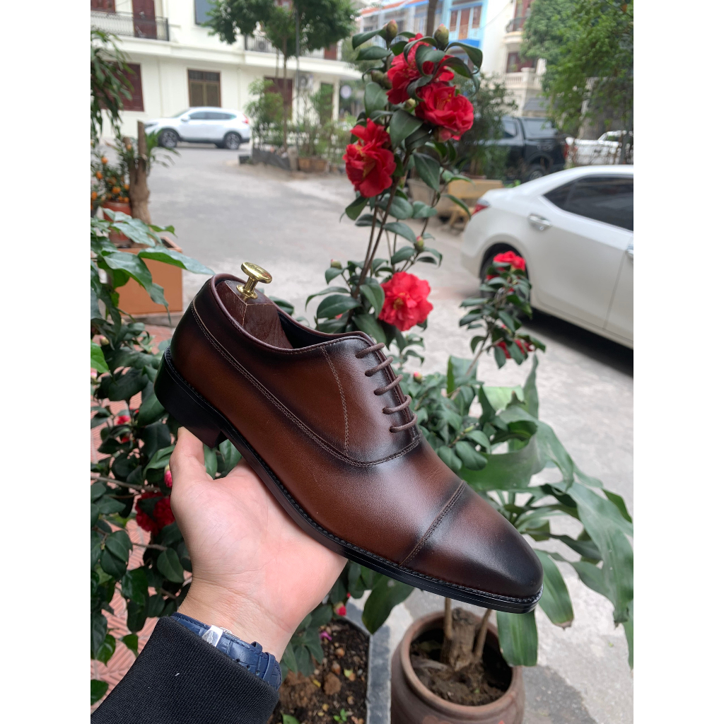 Giày da nam OXFORDS da bò cao cấp HIM Shoes ,đế phíp gỗ sang trọng - Mã CS02